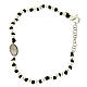Bracciale medaglietta S. Rita in argento 925 e zirconi neri, sfere 3 mm con nodi cotone nero s2