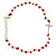 Bracelet with silver spheres sized 3 mm, red cotton knots and white zirconate cross s1