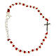 Bracelet with silver spheres sized 3 mm, red cotton knots and black zirconate cross s1