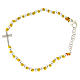 Bracelet with silver spheres sized 3 mm with yellow cotton knots and white zirconate cross s1