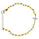 Bracelet with silver spheres sized 3 mm with yellow cotton knots and white zirconate cross s2