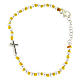 Bracelet croix zircons noirs grains argent 3 mm et noeuds coton jaune s1