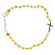 Bracelet croix zircons noirs grains argent 3 mm et noeuds coton jaune s2
