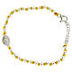 Bracelet with Saint Rita medalet and white zircons, with 3 mm spheres and yellow cotton knots s1