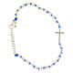 Bracelet avec corde et noeuds bleus grains 3 mm et croix argent zircons blancs s1