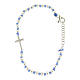 Bracelet avec corde et noeuds bleus grains 3 mm et croix argent zircons blancs s2
