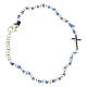 Bracelet with cord and light blue knots, 3 mm spheres and silver cross with black zircons s2