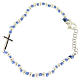 Bracelet avec corde et noeuds bleus grains 3 mm et croix argent avec zircons noirs s1
