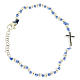 Bracelet avec corde et noeuds bleus grains 3 mm et croix argent avec zircons noirs s2