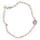 Bracelet with 3 mm silver beads, a pink cotton cord and a white zirconate Saint Rita medalet s1