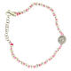 Bracciale con palline 3 mm argento, cordina in cotone rosa e medaglietta zirconata bianca S. Rita s1