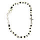 Bracelet perles à facettes argent 2 mm sur corde noire coton croix zircons noirs et argent s2