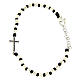 Bracelet with multifaceted silver beads sized 2 mm on a black cotton cord and a black zirconate cross s1