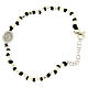 Bracciale sfere sfaccettate argento 2 mm, cordina nera cotone, medaglietta S. Rita zirconi bianchi s1