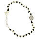 Bracciale sfere sfaccettate argento 2 mm, cordina nera cotone, medaglietta S. Rita zirconi bianchi s2