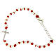 Bracelet perles cubiques argent 2 mm croix zircons blancs corde rouge s1