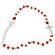 Bracelet perles cubiques argent 2 mm croix zircons blancs corde rouge s2