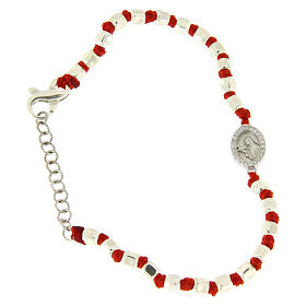 Bracciale sfere sfaccettate arg 2 mm corda rossa cotone S. Rita zirconi bianchi