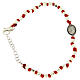 Bracelet with multifaceted spheres in silver 2 mm, Saint Rita medalet and red cotton cord s1