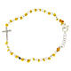Bracelet perles facettes argent 2 mm croix zircons blancs et corde jaune en coton s1