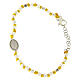 Bracelet with multifaceted spheres sized 2 mm with white zirconate Saint Rita medalet on yellow cotton cord s2