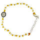 Bracelet perles facettes argent 2 mm médaille Ste Rita zircons noirs noeuds coton jaune s1