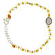 Bracelet perles facettes argent 2 mm médaille Ste Rita zircons noirs noeuds coton jaune s2