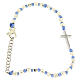 Bracelet croix zircons blancs perles cubiques 2 mm et noeuds bleu clair s1