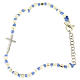 Bracelet croix zircons blancs perles cubiques 2 mm et noeuds bleu clair s2