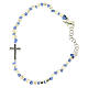 Bracelet croix zircons noirs perles cubiques 2 mm et noeuds bleu clair s1