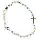 Bracelet croix zircons noirs perles cubiques 2 mm et noeuds bleu clair s2