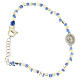 Bracelet grains à facettes 2 mm argent corde bleu clair coton médaille Ste Rita zircons blancs s1