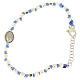 Bracelet grains à facettes 2 mm argent corde bleu clair coton médaille Ste Rita zircons blancs s2