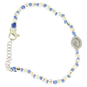 Bracciale sfere sfaccettate arg. 2 mm corda azzurra cotone S. Rita zirconi bianchi