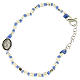 Bracelet grains à facettes 2 mm argent corde bleu clair coton médaille Ste Rita zircons noirs s1