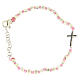 Bracelet perles cubiques argent 2 mm croix zircons noirs corde rose avec noeuds s2