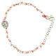 Bracelet perles à facettes argent 2 mm corde rose en coton médaille Ste Rita zircons blancs s1