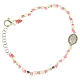 Bracelet perles à facettes argent 2 mm corde rose en coton médaille Ste Rita zircons blancs s2