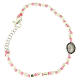 Bracelet perles à facettes argent 2 mm corde rose en coton médaille Ste Rita zircons noirs s1