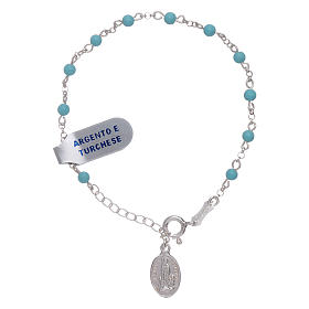 Bracelet argent 925 et perles 4 mm turquoises Notre-Dame de Fatima