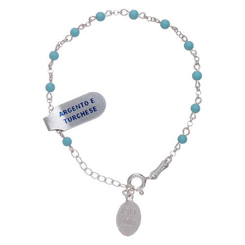 Bracelet argent 925 et perles 4 mm turquoises Notre-Dame de Fatima 2