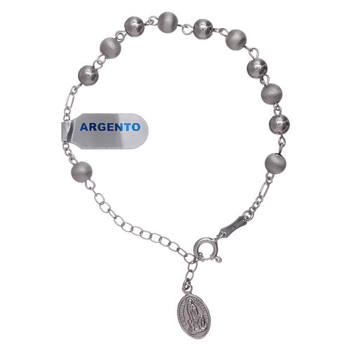 Bracelet perles 6 mm argent 925 satiné Notre-Dame de Fatima 1