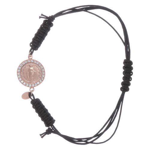 Bracelet corde et médaille Vierge Miraculeuse argent 925 rosé 1