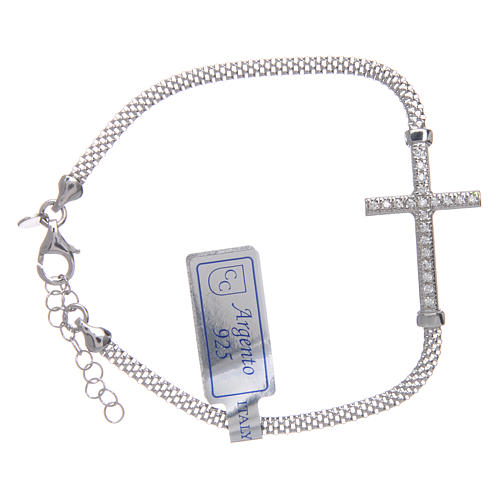 Bracelet in 925 sterling silver finished in rhodium with cross and strass 1