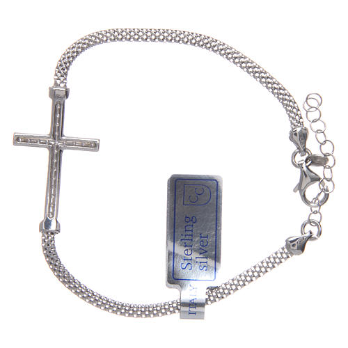 Bracelet in 925 sterling silver finished in rhodium with cross and strass 2