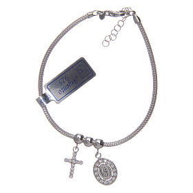 Our Lady of Miracles bracelet in 925 sterling silver with cross and strass