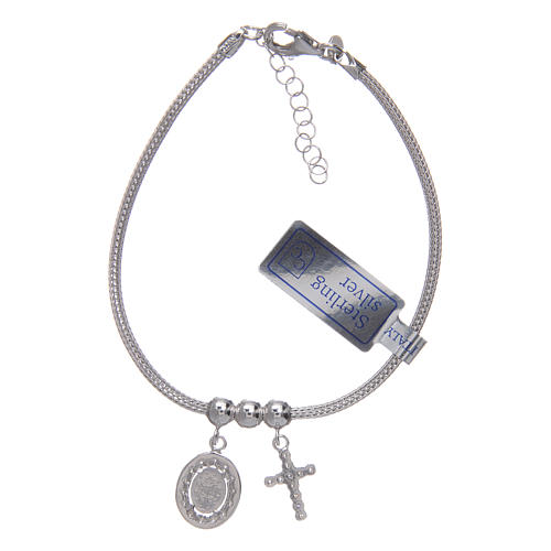 Our Lady of Miracles bracelet in 925 sterling silver with cross and strass 2