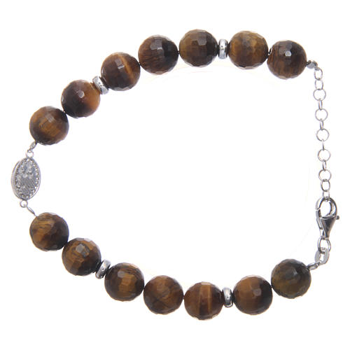 Bracciale pietra dura occhio di tigre 9 mm medaglia zirconi bianchi argento 925 2