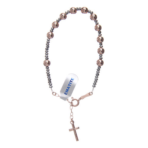 Bracciale rosario argento 925 cavetto palline lisce ematite rosé 1