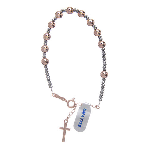 Bracciale rosario argento 925 cavetto palline lisce ematite rosé 2